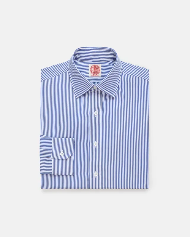 Made-in-USA Thomas Mason Navy Bengal Stripe Spread Collar Dress Shirt - Classic Fit made by J. Press