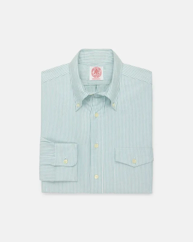 Made-in-USA Flap Pocket Green University Stripe Oxford Cloth Shirt - Classic Fit made by J. Press