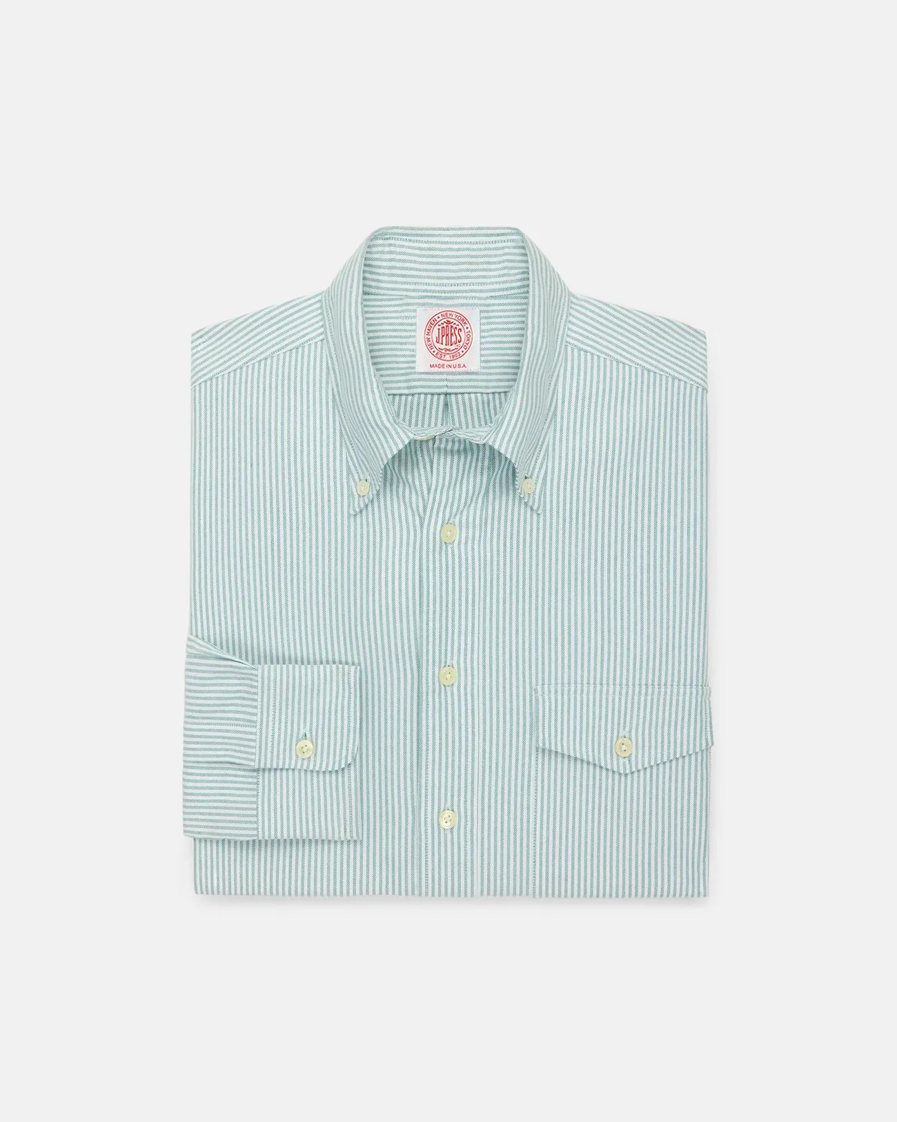 Made-in-USA Flap Pocket Green University Stripe Oxford Cloth Shirt - Classic Fit sold by J. Press