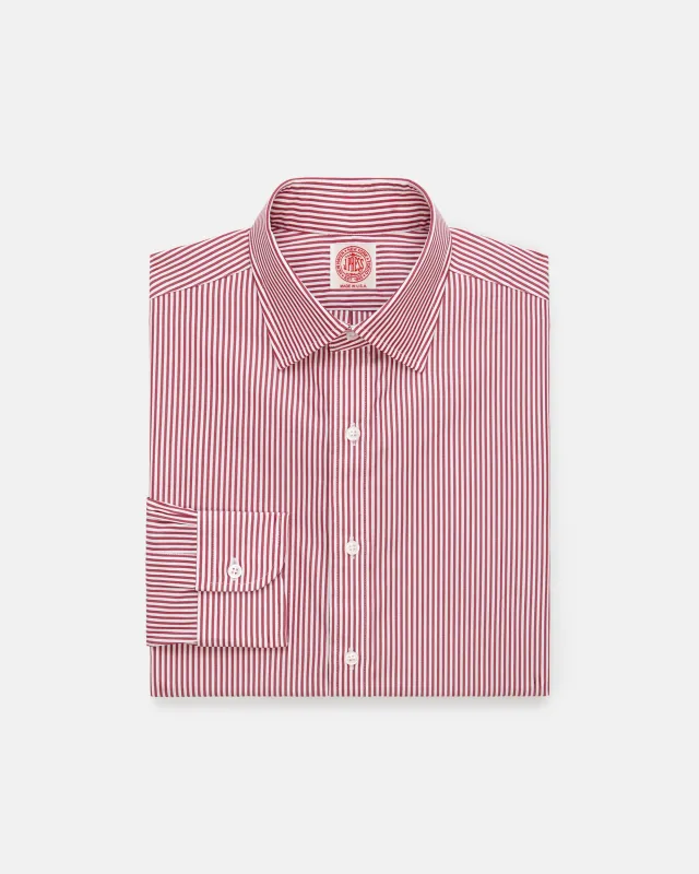 Made-in-USA Thomas Mason Red Bengal Stripe Spread Collar Dress Shirt - Classic Fit made by J. Press