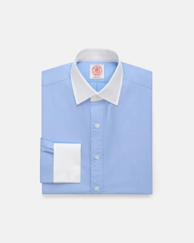 Made-in-USA Thomas Mason Blue Contrast Collar French Cuff Dress Shirt - Classic Fit made by J. Press