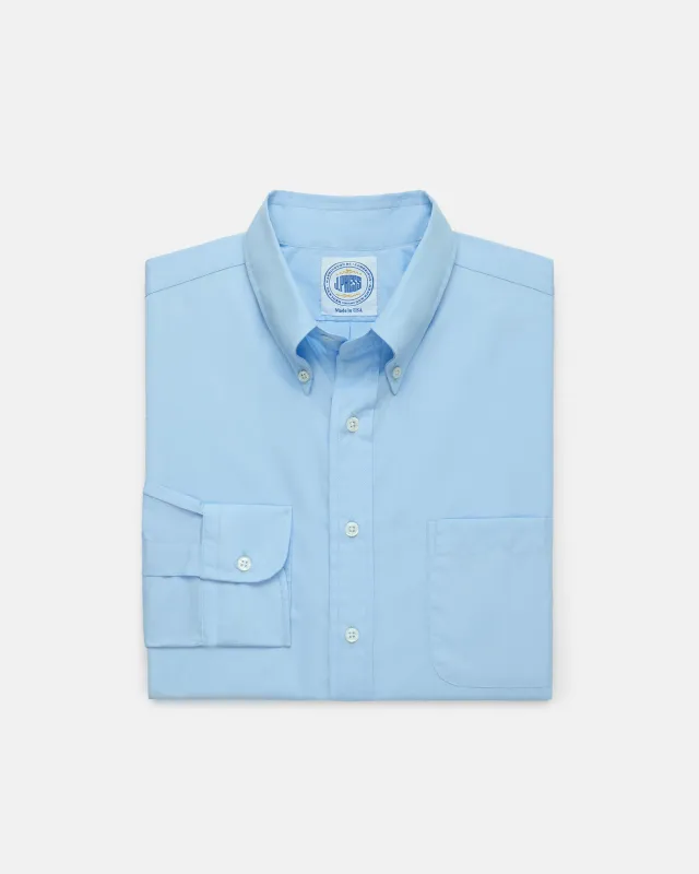Made-in-USA Thomas Mason Blue Broadcloth Button Down Shirt - Classic Fit made by J. Press