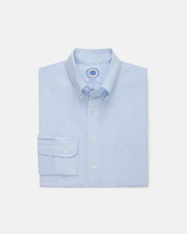 Made-in-USA Thomas Mason Blue Pinstripe Button Down Shirt - Classic Fit made by J. Press