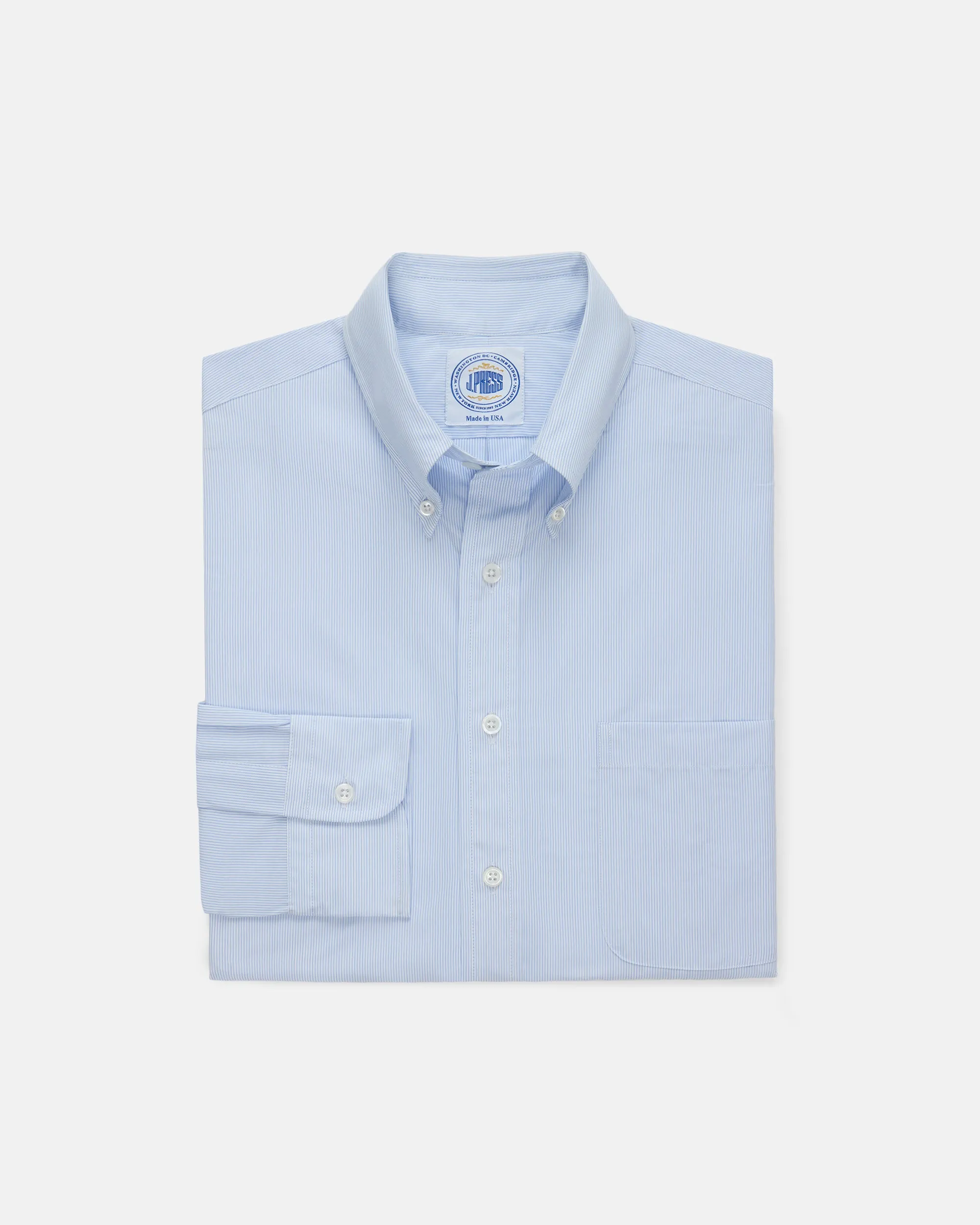 Made-in-USA Thomas Mason Blue Pinstripe Button Down Shirt - Classic Fit sold by J. Press