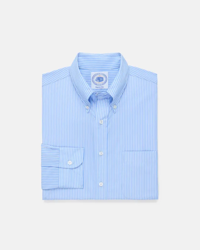 Made-in-USA Thomas Mason Blue Banker Stripe Dress Shirt - Classic Fit made by J. Press