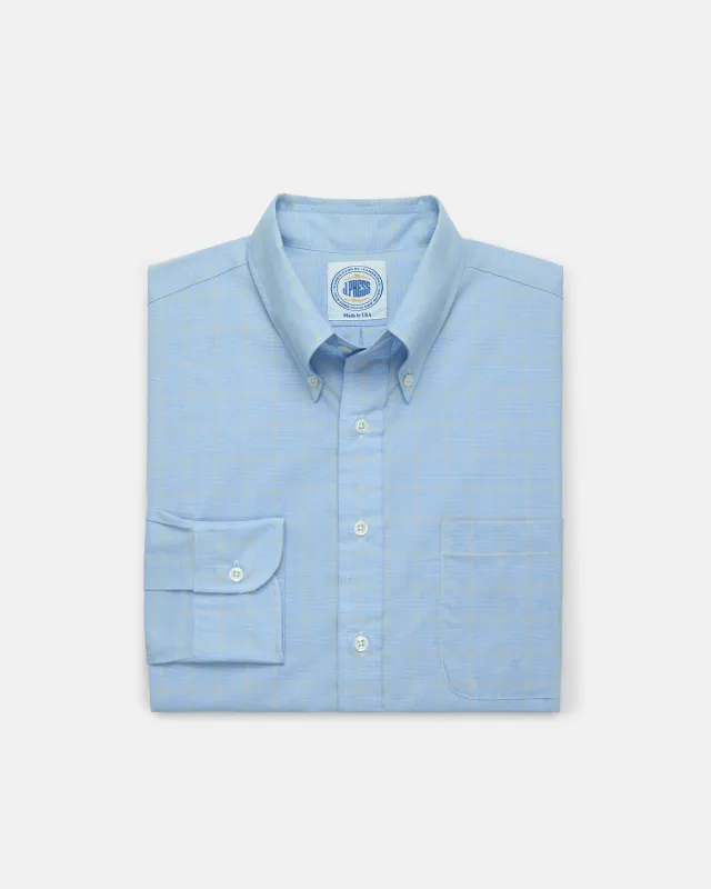 Made-in-USA Thomas Mason Blue & Yellow Glen Plaid Button Down Shirt - Classic Fit made by J. Press
