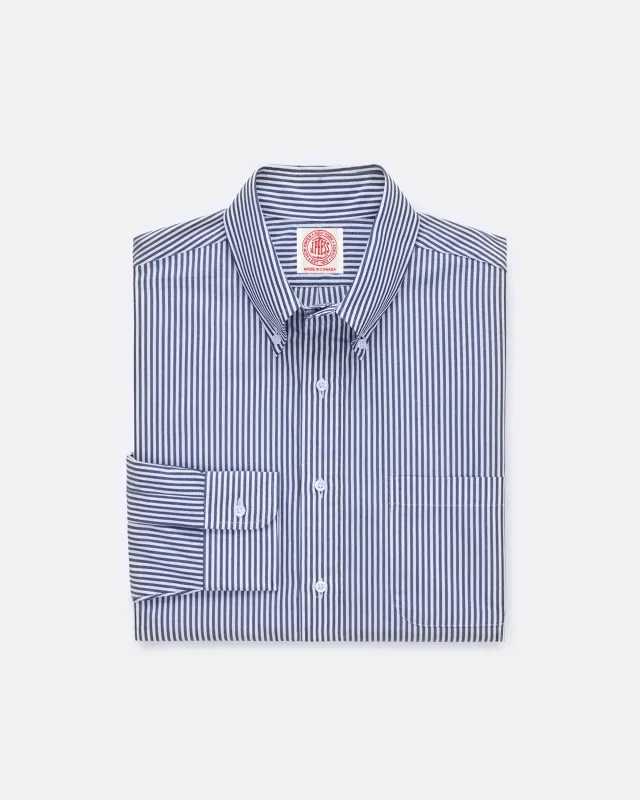 Made-in-Canada Navy Bengal Stripe Button Down Shirt - Classic Fit made by J. Press