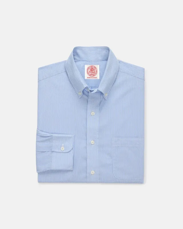 Made-in-Canada Medium Blue Hairline Stripe Button Down Shirt - Classic Fit made by J. Press