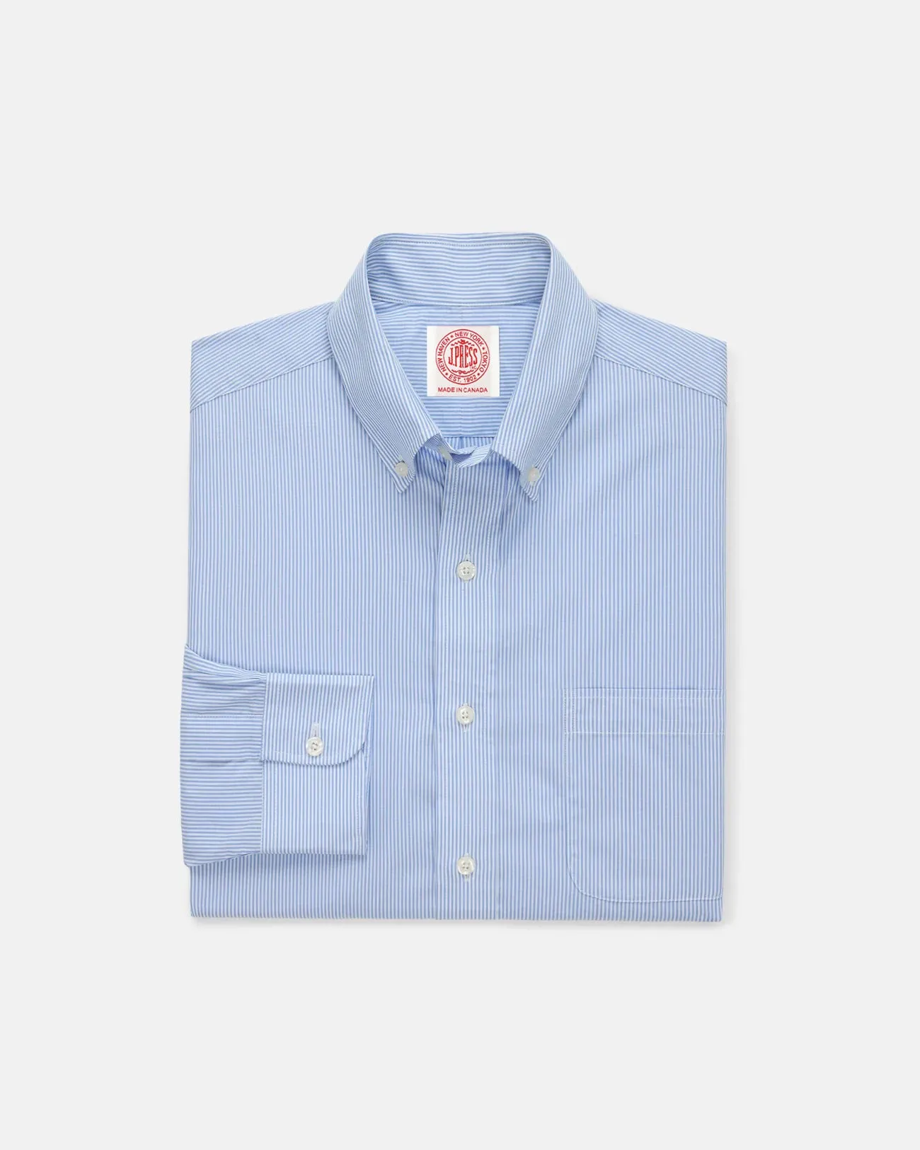 Made-in-Canada Medium Blue Hairline Stripe Button Down Shirt - Classic Fit sold by J. Press