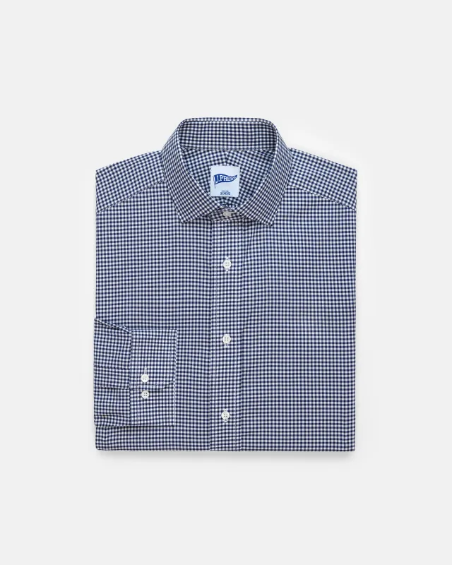 Navy Gingham Spread Collar Dress Shirt - Trim Fit made by J. Press