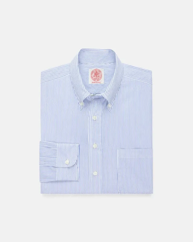 Made-in-USA Light Blue Pencil Stripe Button Down Shirt - Classic Fit made by J. Press