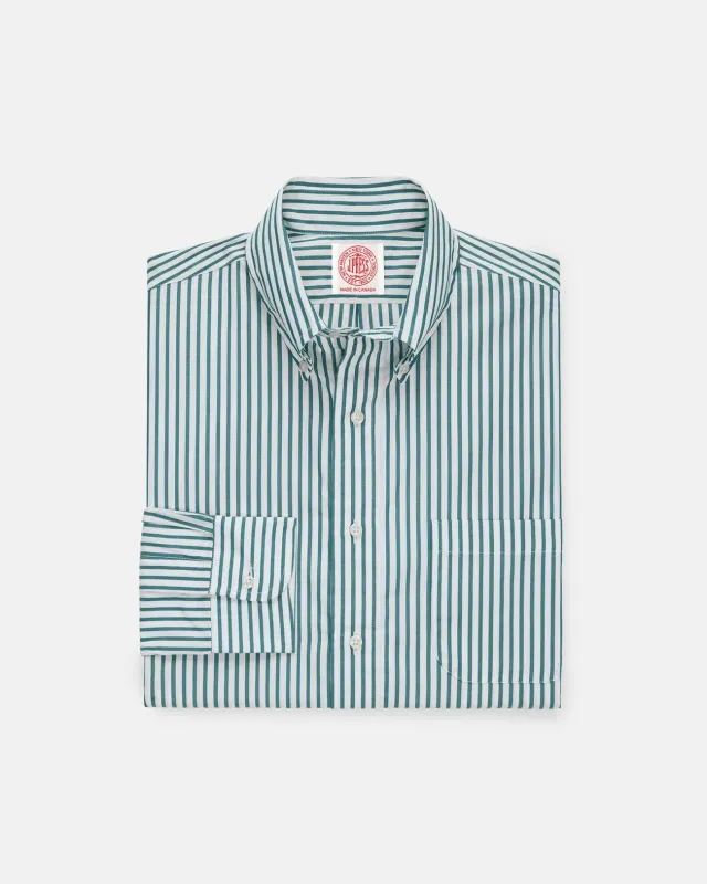 Made-in-Canada Hunter Green Butcher Stripe Button Down Shirt made by J. Press