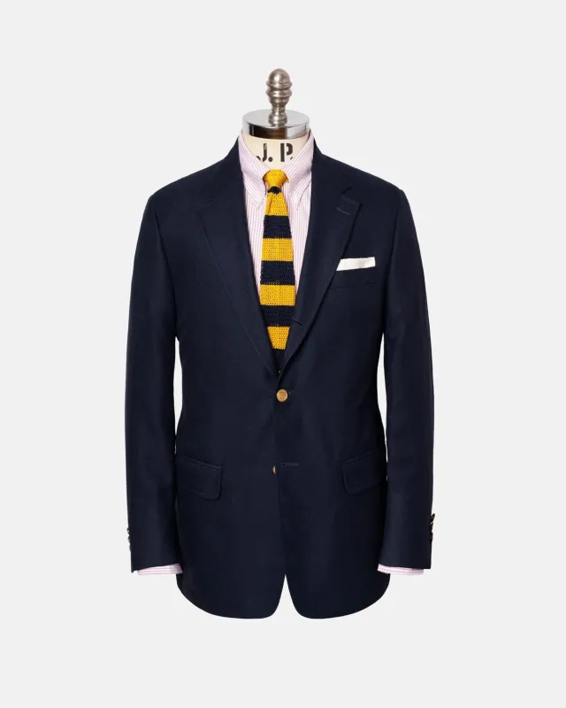 Made-in-Canada Navy Cotton/Wool Open-Weave Hopsack Blazer made by J. Press