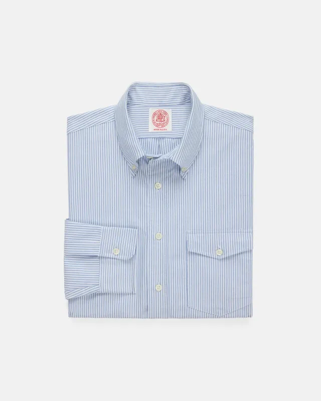 Made-in-USA Flap Pocket Blue University Stripe Oxford Cloth Shirt - Regular Fit made by J. Press