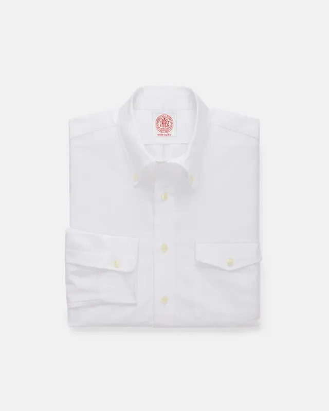 Made-in-USA Flap Pocket White Oxford Cloth Button Down Shirt - Classic Fit made by J. Press
