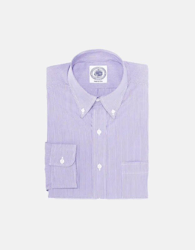 Made-in-USA Purple Slim Stripe Broadcloth Shirt - Classic Fit made by J. Press