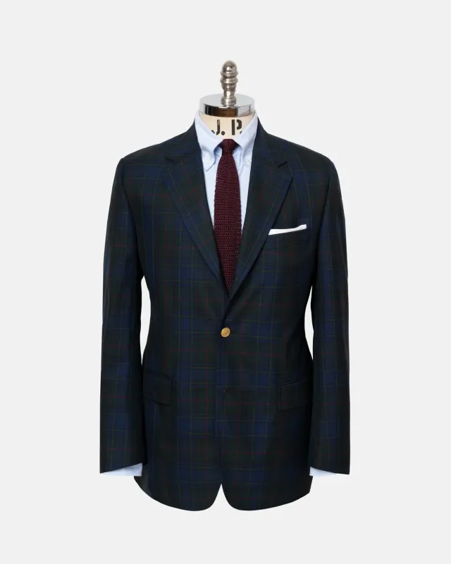 Made-in-Canada Navy & Green with Red Windowpane Tartan Blazer made by J. Press