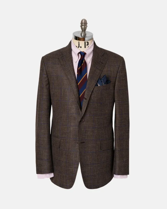Made-in-USA Grey & Brown Plaid Wool/Linen Sport Coat made by J. Press