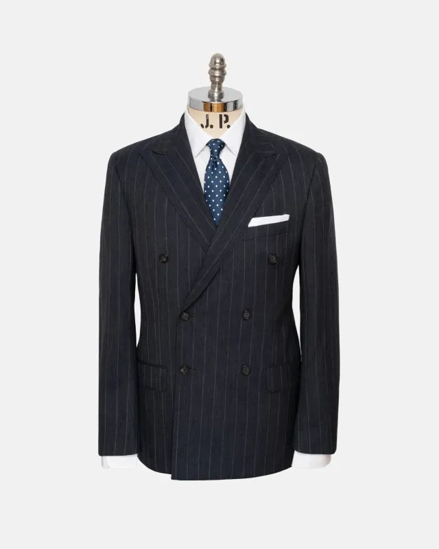 Made-in-USA Fox Brothers Charcoal Chalk Stripe Double-Breasted Mayfair Model Suit made by J. Press