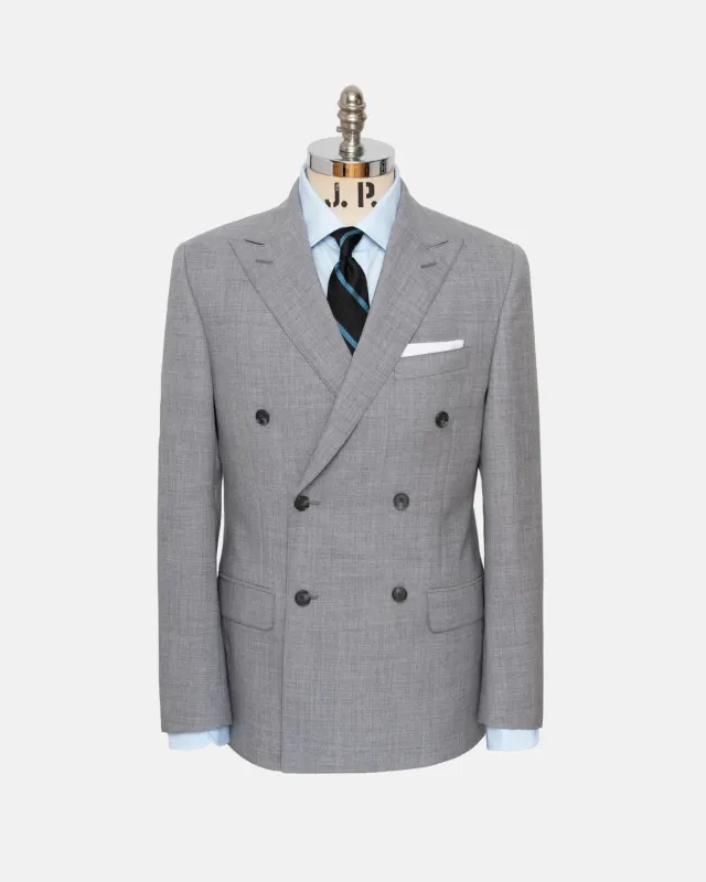 Made-in-USA Fox Brothers Light Grey Double-Breasted Mayfair Model Suit made by J. Press