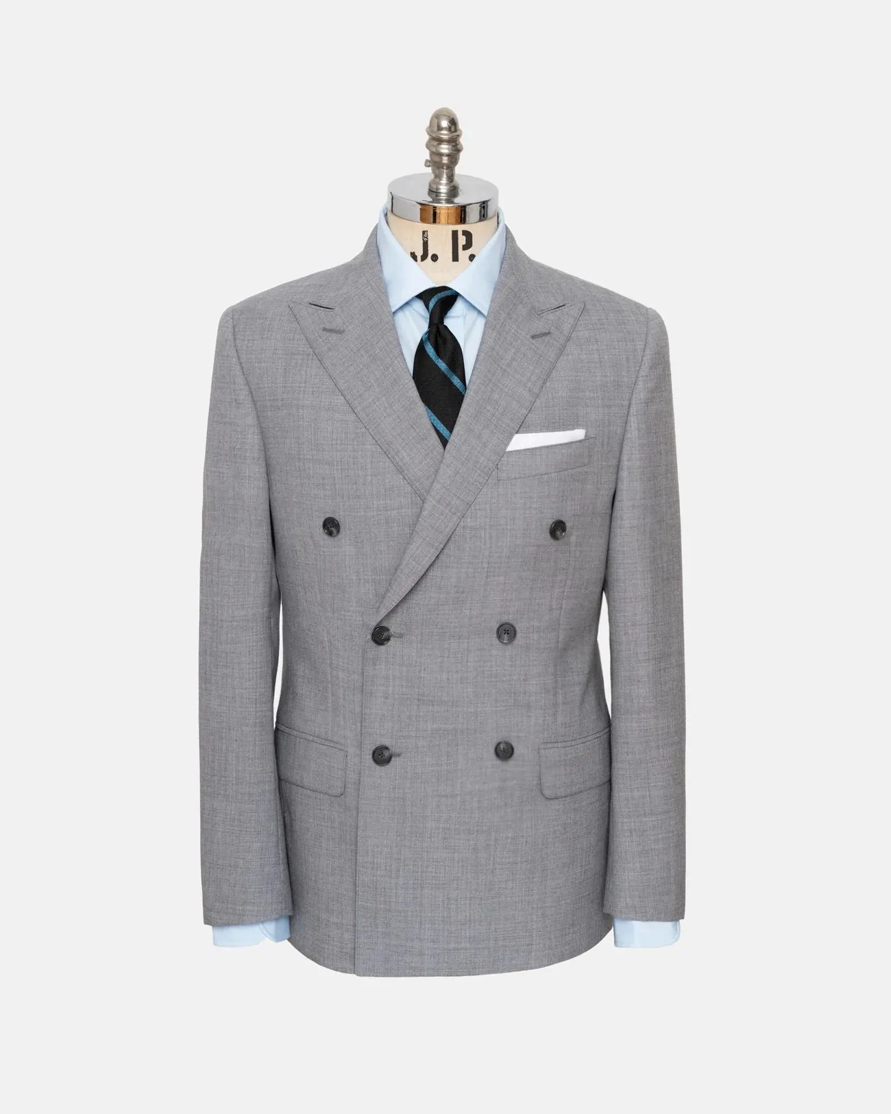 Made-in-USA Fox Brothers Light Grey Double-Breasted Mayfair Model Suit sold by J. Press