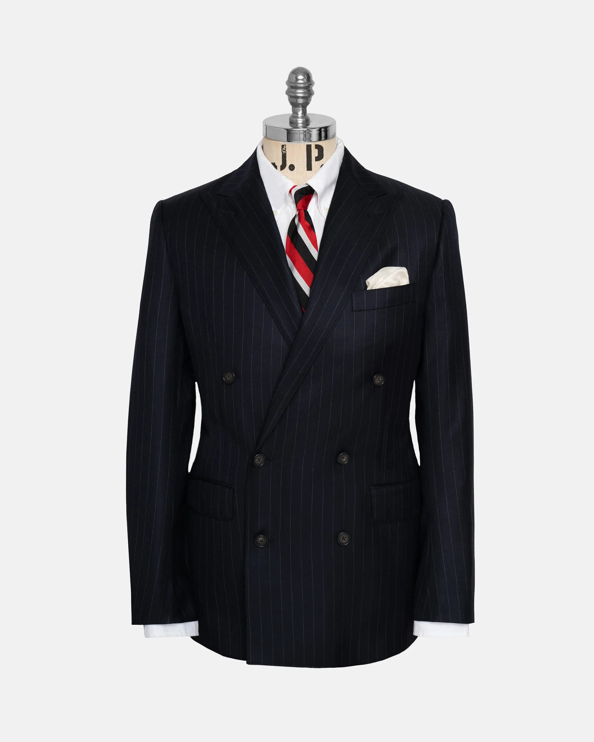 Made-in-USA Navy Chalkstripe Double-Breasted Mayfair Model Suit sold by J. Press