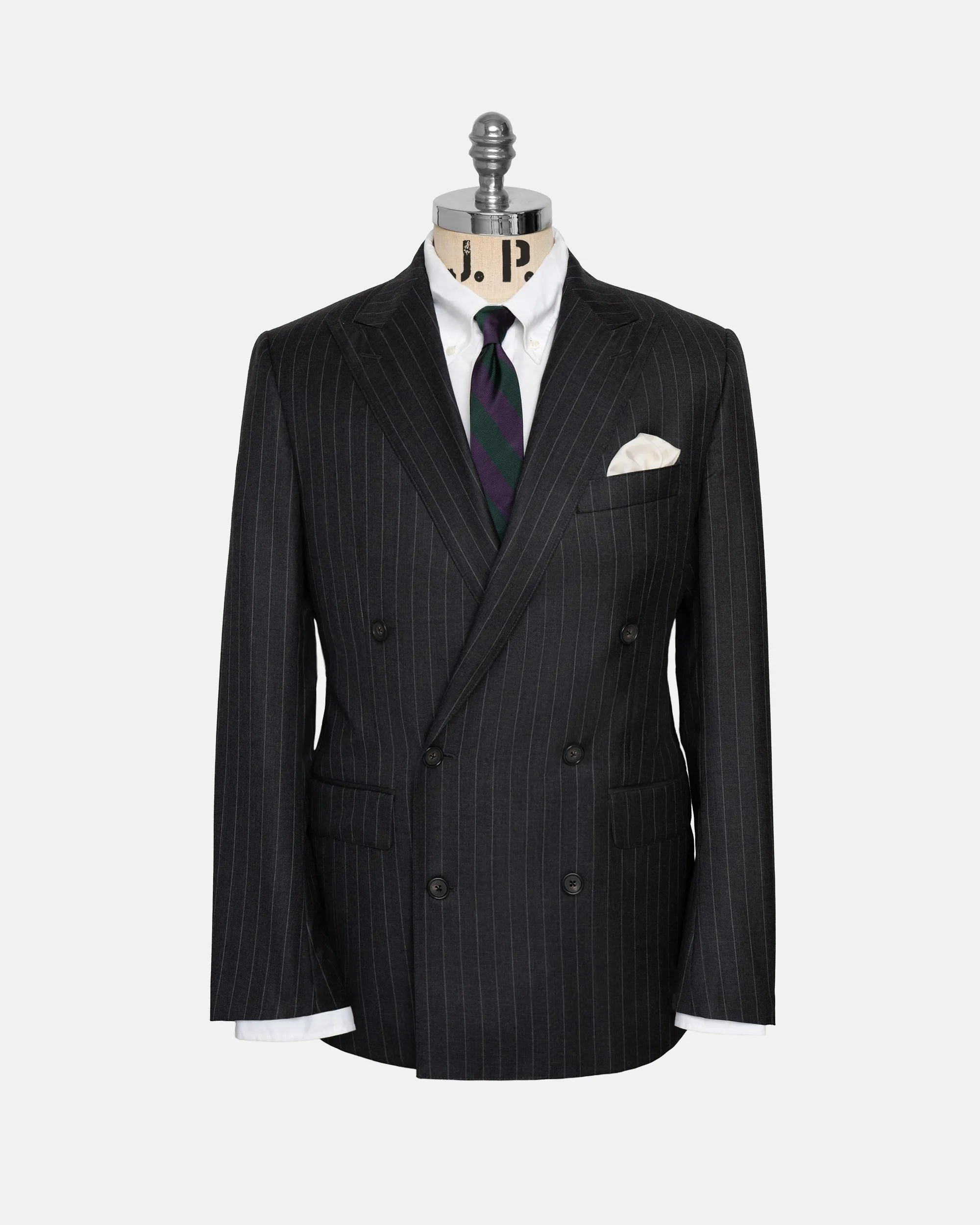 Made-in-USA Charcoal Chalkstripe Double-Breasted Mayfair Model Suit sold by J. Press