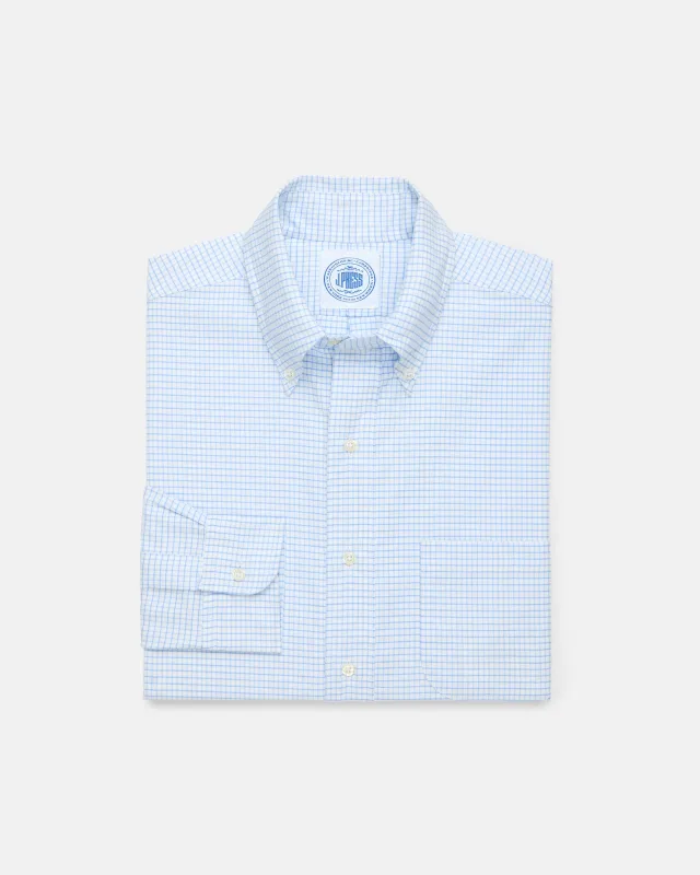 Made-in-USA Light Blue Tattersall Oxford Cloth Button Down Shirt - Classic Fit made by J. Press