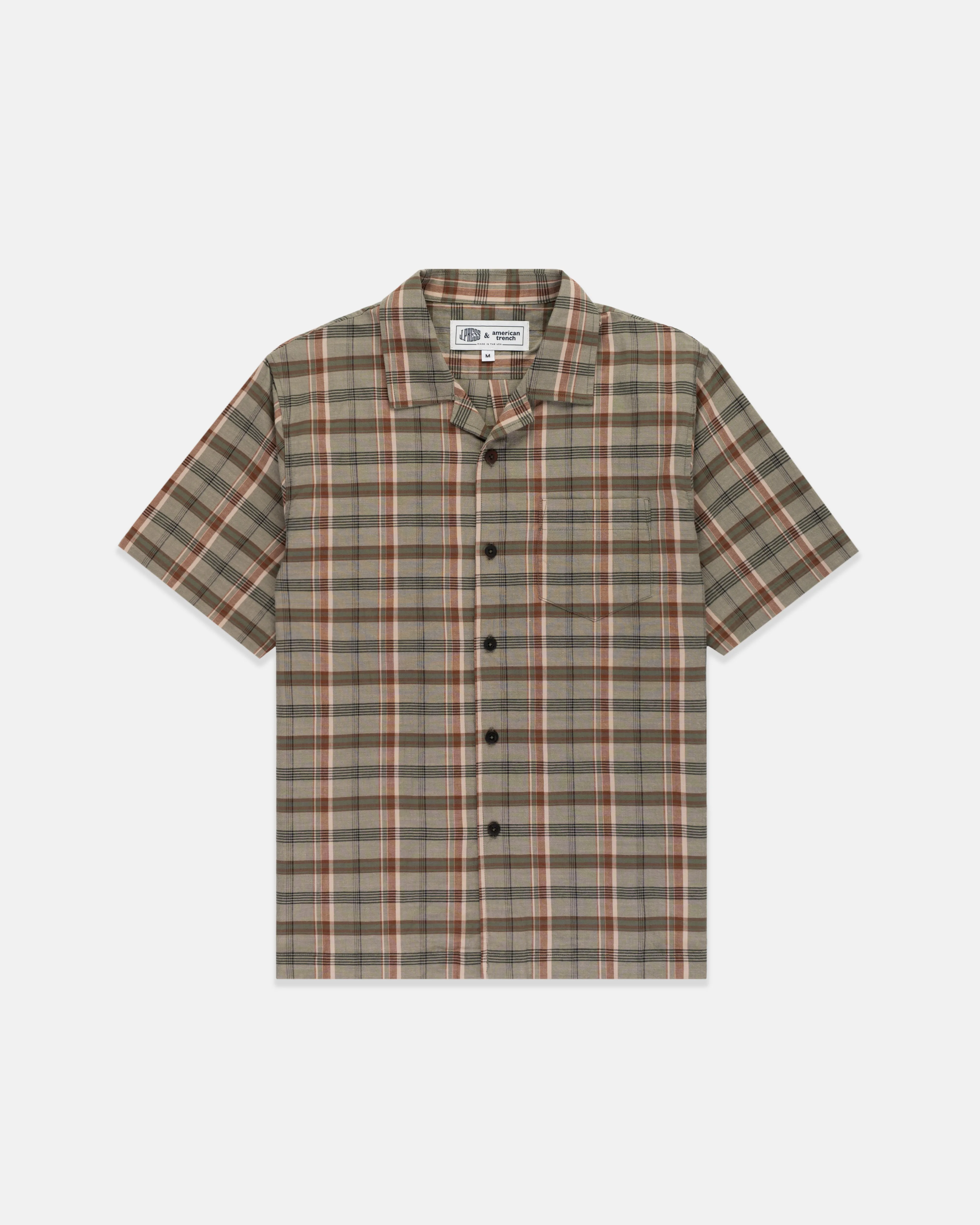 Made-in-USA Olive Madras Camp Shirt sold by J. Press