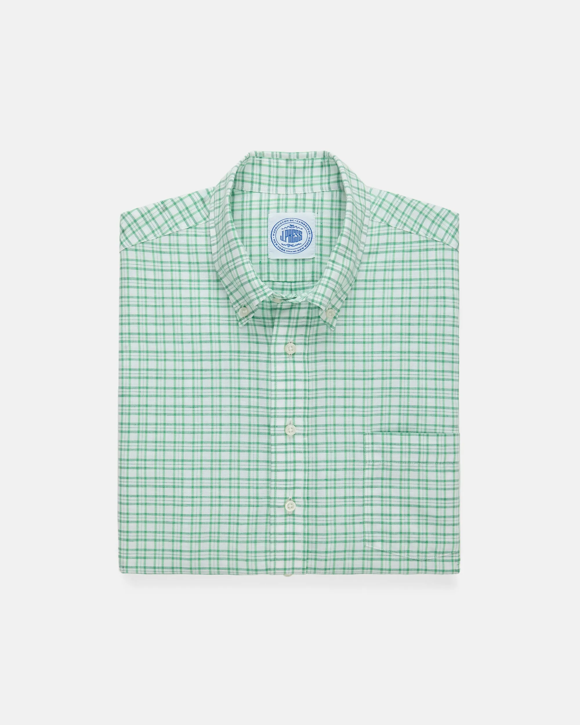 Green Check Cotton/Linen Short Sleeve Sport Shirt - Classic Fit sold by J. Press