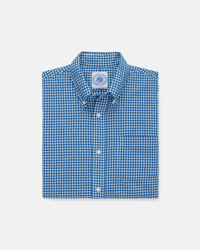 Blue & White Gingham Short Sleeve Sport Shirt - Classic Fit made by J. Press