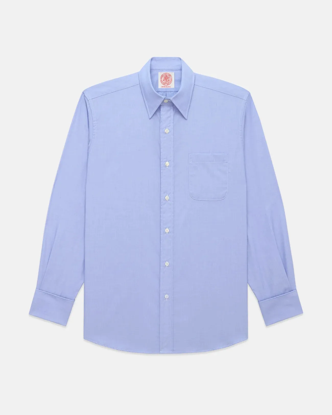 Made-in-USA Blue End-On-End Point Collar French Cuff Dress Shirt - Classic Fit sold by J. Press product image thumbnail 2