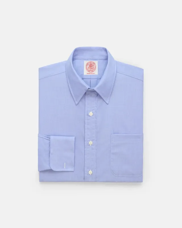 Made-in-USA Blue End-On-End Point Collar French Cuff Dress Shirt - Classic Fit made by J. Press