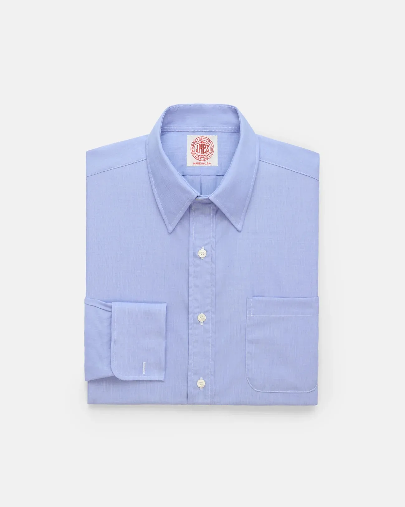 Made-in-USA Blue End-On-End Point Collar French Cuff Dress Shirt - Classic Fit sold by J. Press