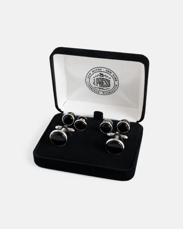 Onyx and Silver Cufflink and Stud Set made by J. Press