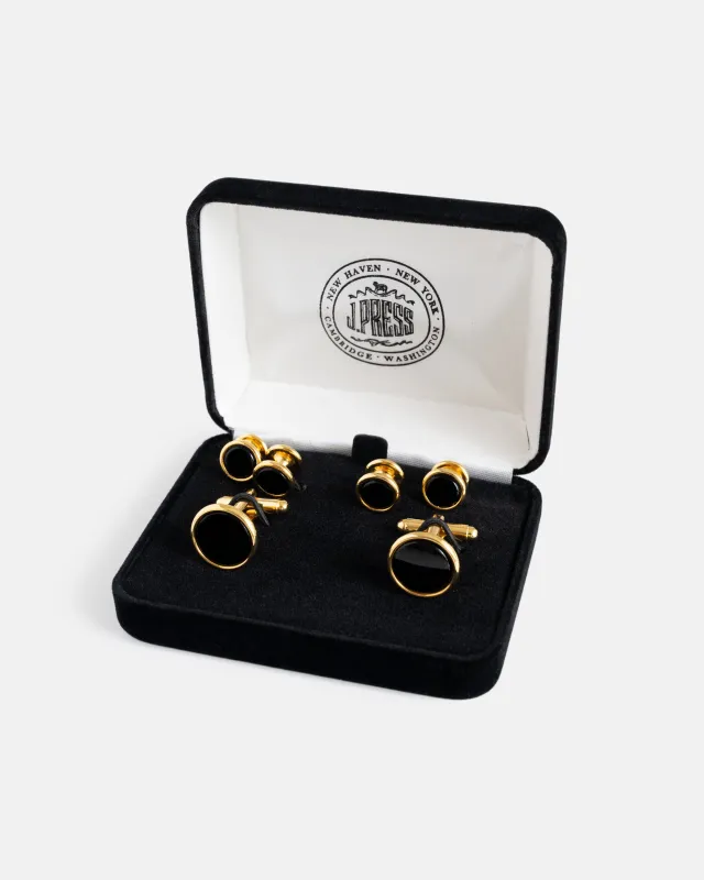 Onyx and Gold Cufflink and Stud Set made by J. Press
