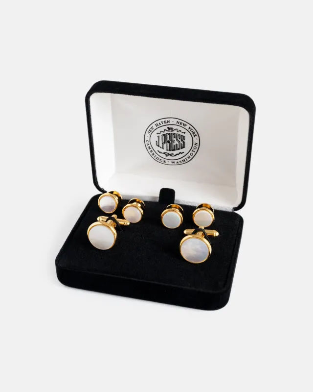 Mother of Pearl and Gold Cufflink And Stud Set made by J. Press