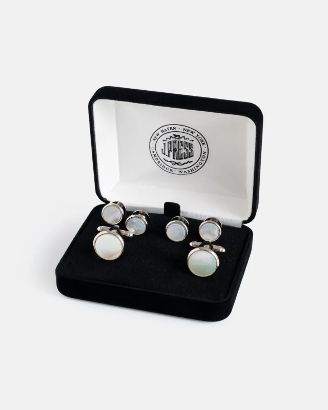 Mother of Pearl and Silver Cufflink And Stud Set made by J. Press