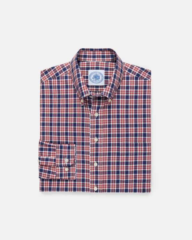 Red & Blue Plaid Cotton Flannel Button Down Sport Shirt - Classic Fit made by J. Press