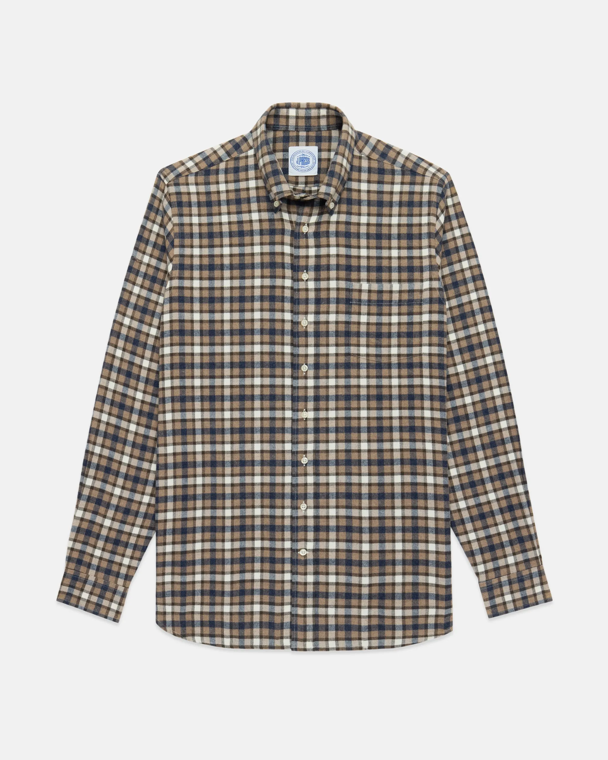 Brown & Navy Plaid Cotton Flannel Button Down Sport Shirt - Classic Fit sold by J. Press product image thumbnail 2