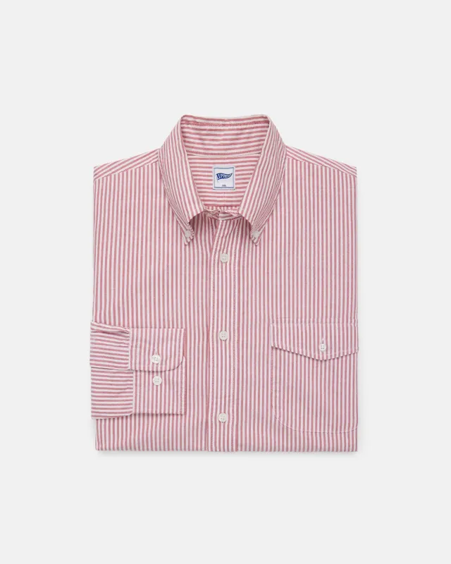 Red Enzyme-Washed Oxford Striped Shirt - Flap Pocket - Trim Fit made by J. Press