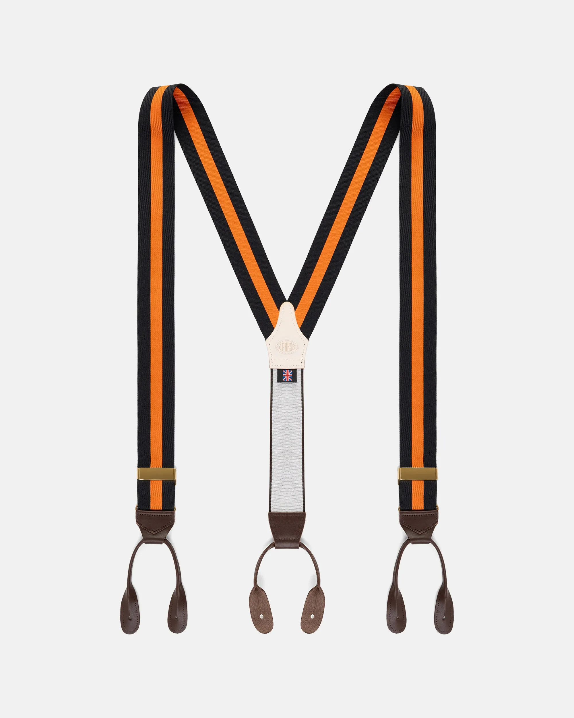 Made-in-England Black & Orange Striped Barathea Braces sold by J. Press