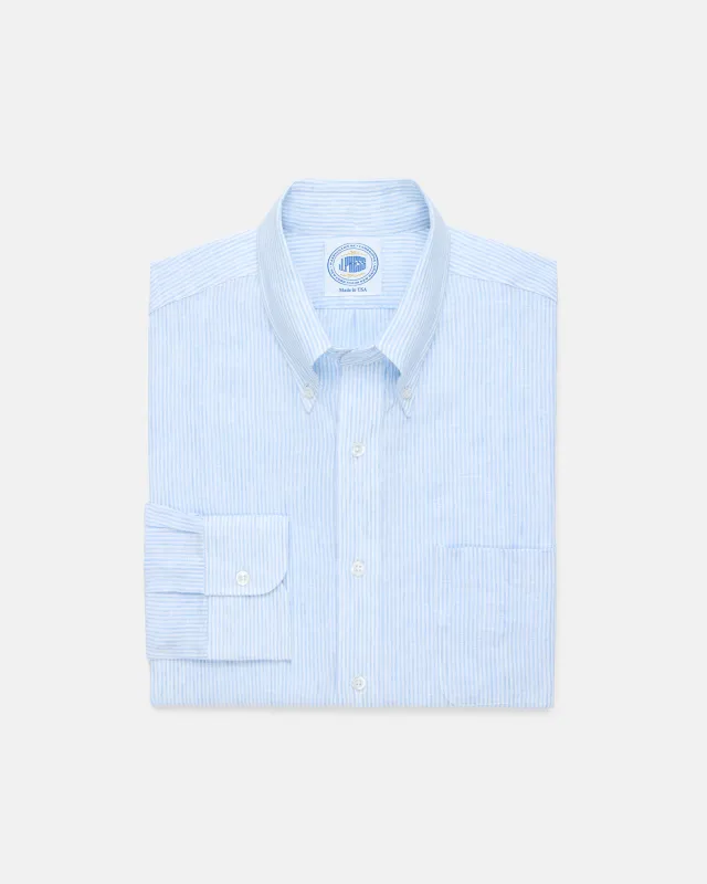 Made-in-USA Thomas Mason Light Blue Candy Stripe Linen Shirt - Classic Fit made by J. Press