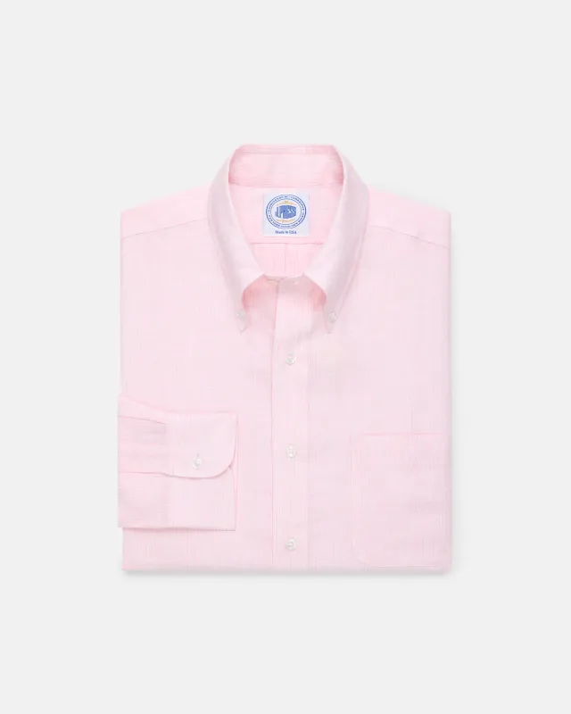 Made-in-USA Thomas Mason Pink with White Stripe Linen Shirt - Classic Fit made by J. Press