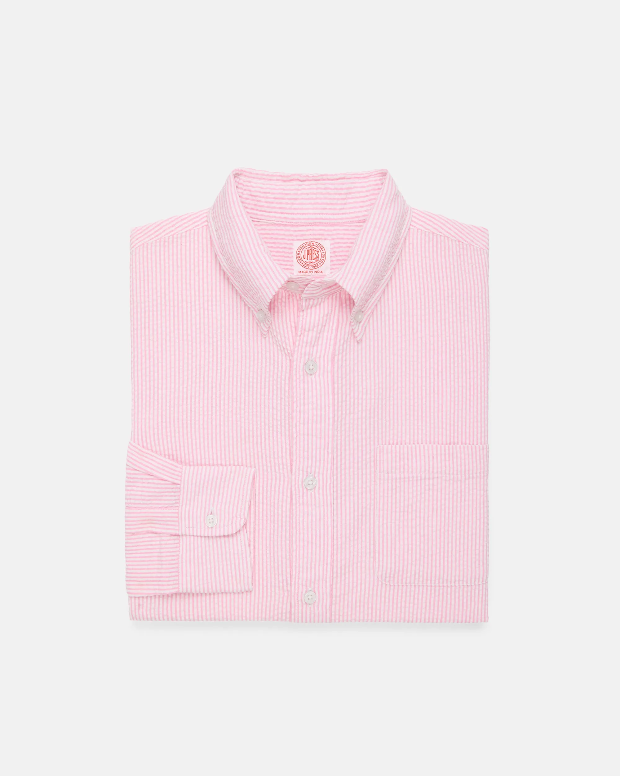 Pink & White Stripe Seersucker Sport Shirt - Classic Fit sold by J. Press