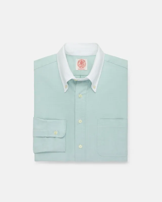 Made-in-USA Green Contrast Collar Oxford Cloth Sport Shirt - Regular Fit made by J. Press