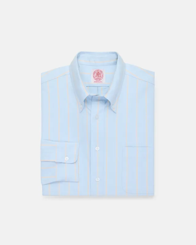 Made-in-USA Light Blue with Orange Stripe Oxford Cloth Sport Shirt - Classic Fit made by J. Press