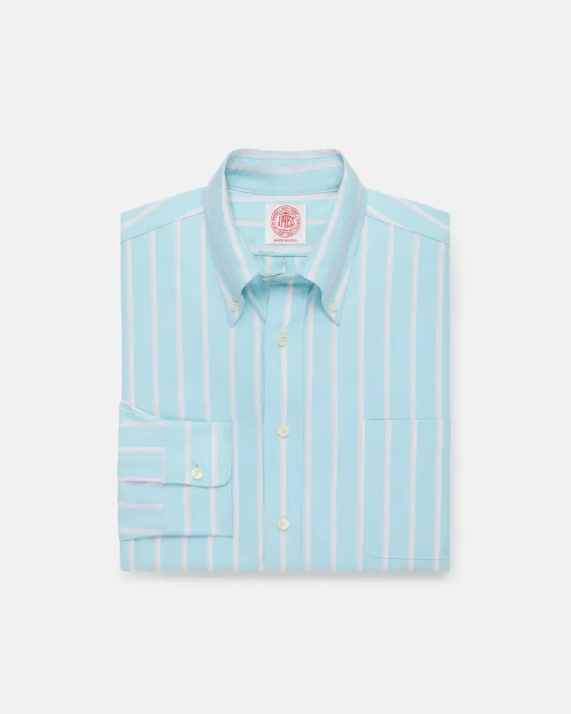 Made-in-USA Mint & Pink Stripe Oxford Cloth Sport Shirt - Classic Fit made by J. Press