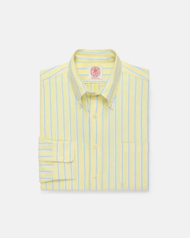 Made-in-USA Yellow, Blue & White Stripe Oxford Cloth Sport Shirt - Classic Fit made by J. Press