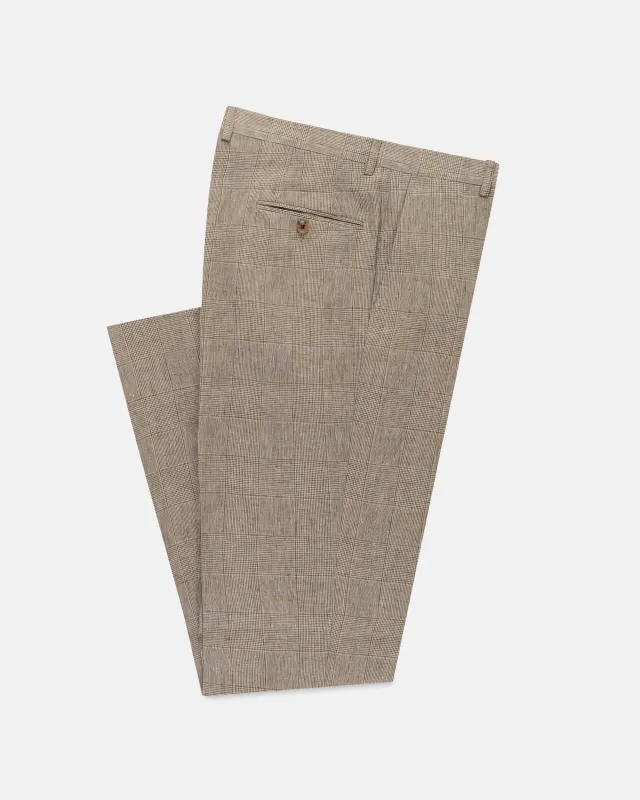 Made-in-USA Tan Prince of Wales Linen Trouser made by J. Press